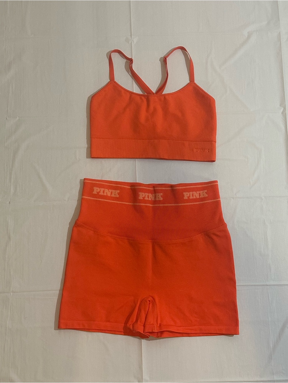 PINK Victoria's Secret Orange Seamless Sports Bra & High-Waist Shorts Set